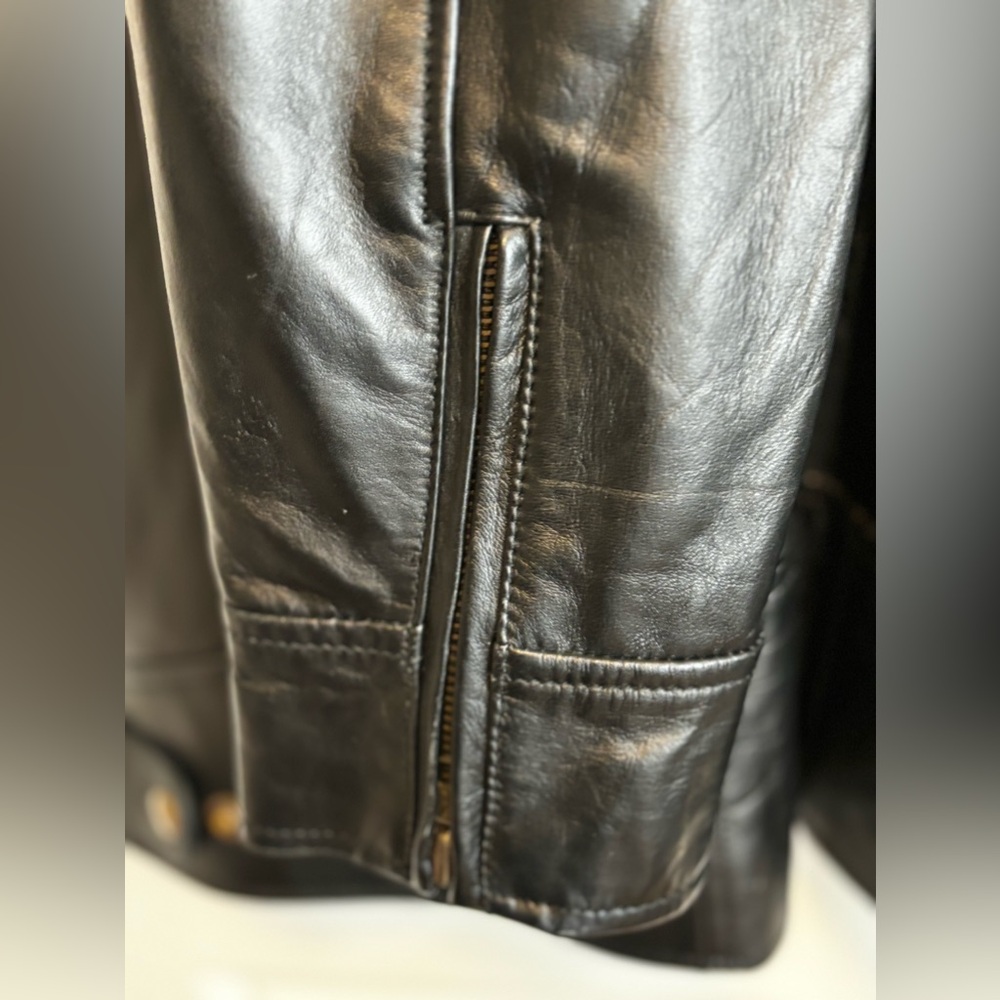 NWOT WOMENS BlACK BIKER LEATHER SHEEPSKIN ZIPPERED RIDING JACKET SZ L - Picture 15 of 16